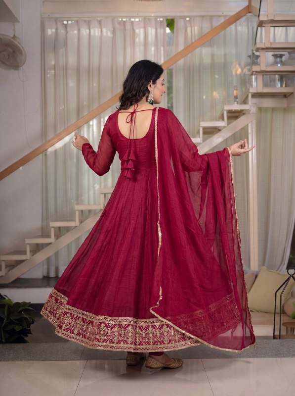 LadyVastara Heavy Crunchy Silk Embroidered Anarkali Kurta Set with Pant & Dupatta