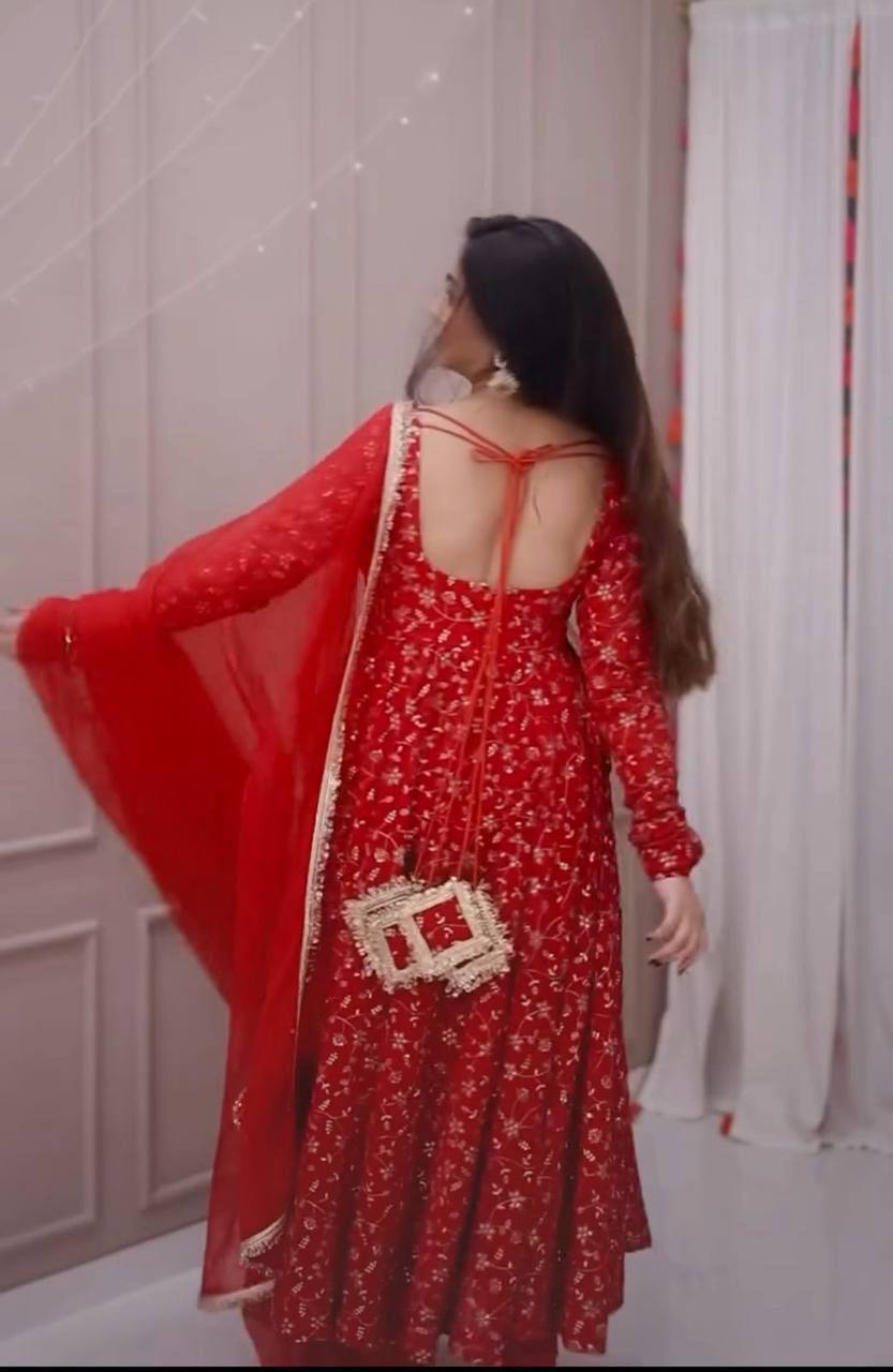 LadyVastara Designer Red Anarkali Set – Festive & Party Wear Collection