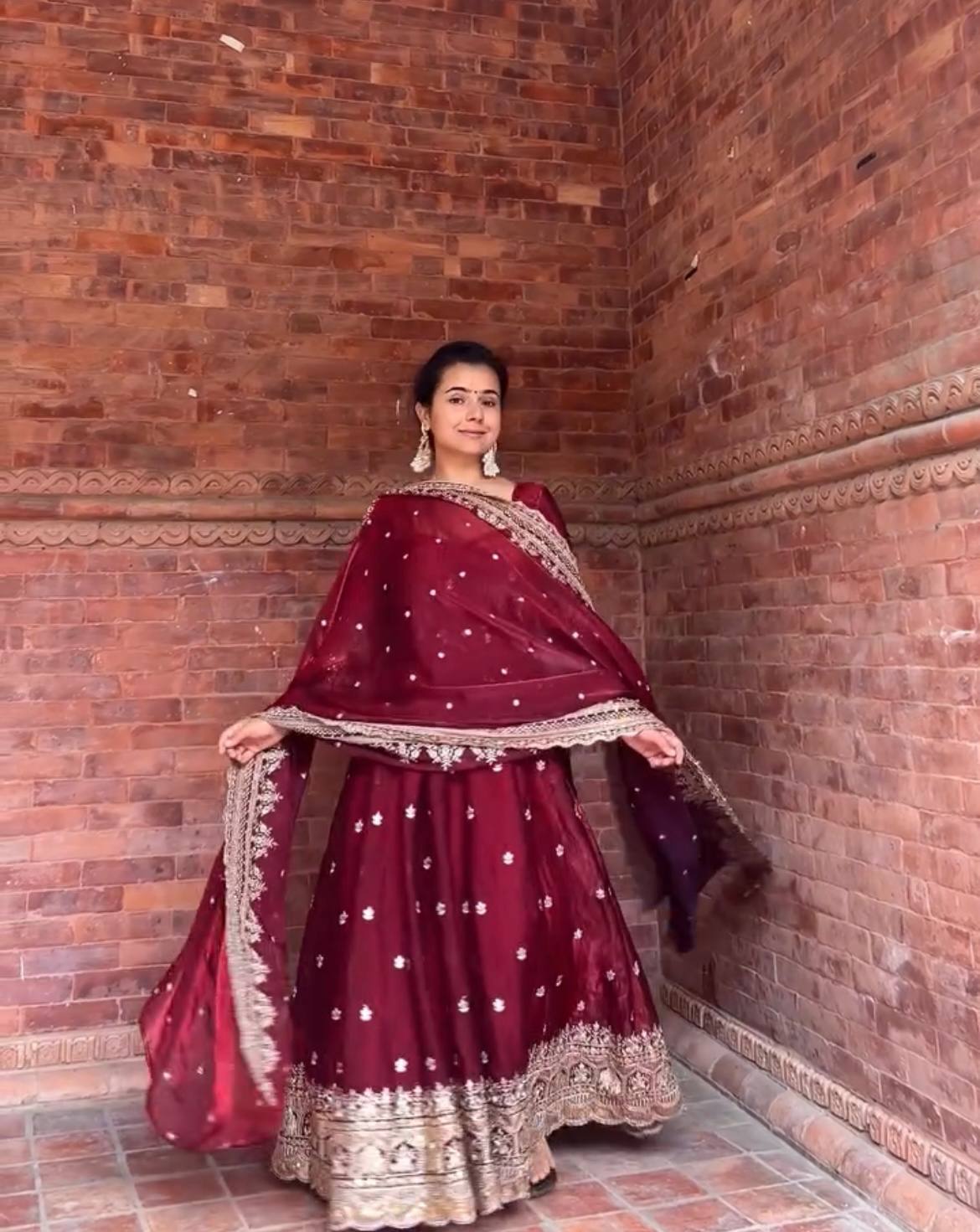 LadyVastara Royal Maroon Anarkali Set with Heavy Embroidery & Matching Dupatta
