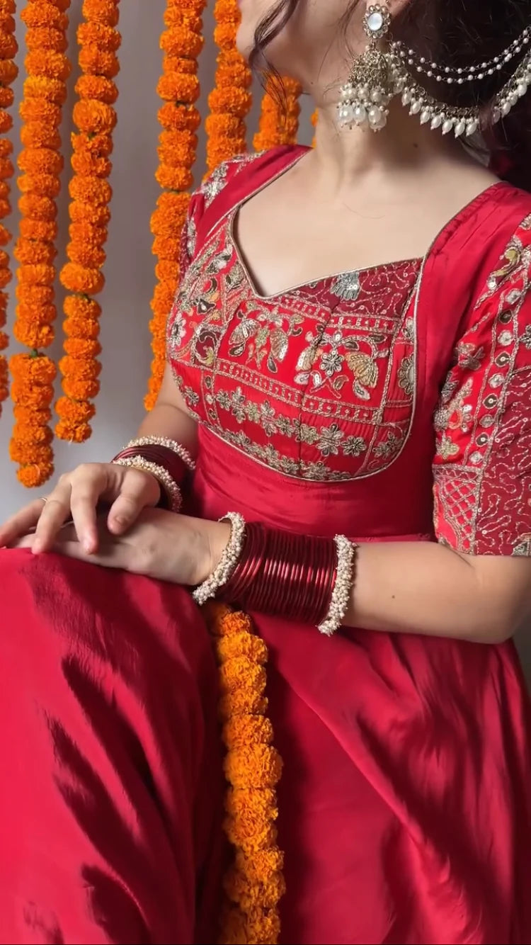 Ladyvastara Royal Red Anarkali Set with Heavy Embroidery | Bridal & Festive Wear