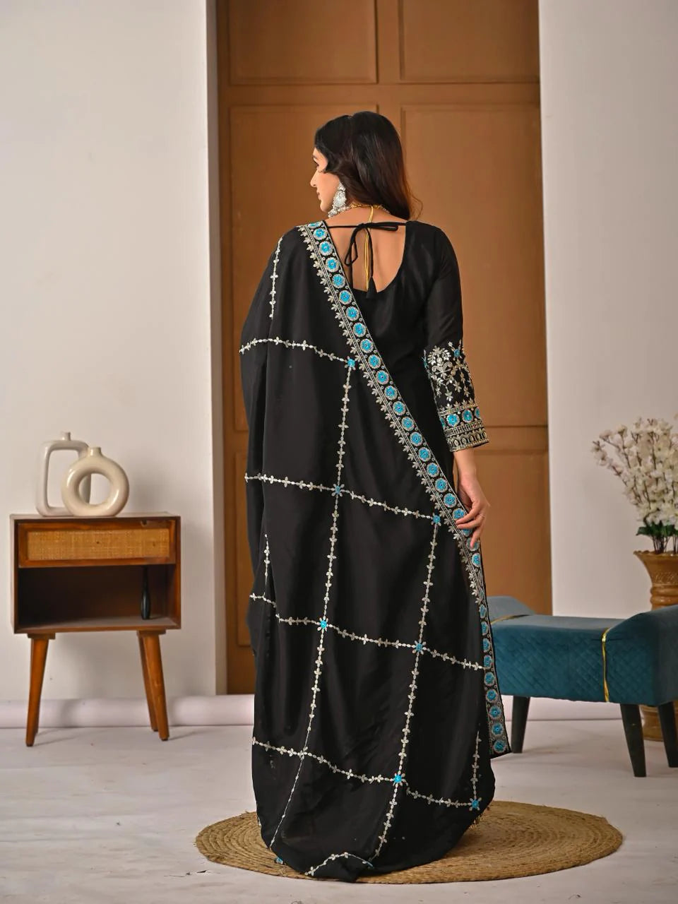 Ladyvastara Black Embroidered Kurta Sharara Set with Dupatta for Wedding & Festive Wear