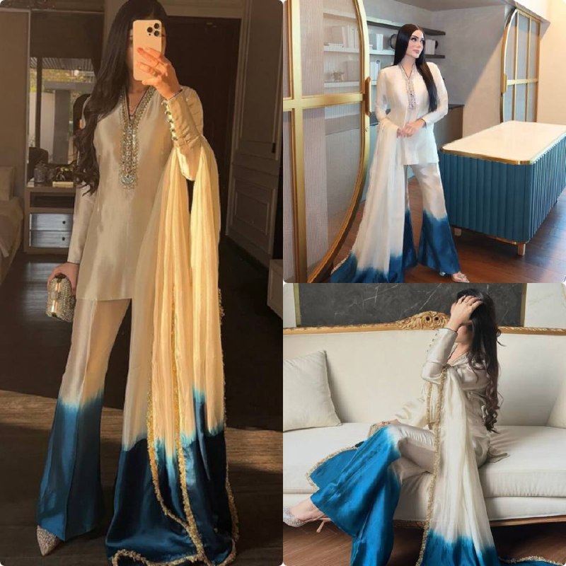 LadyVastara Elegant Designer Party Wear Roman Glass Top Palazzo Set with Dupatta