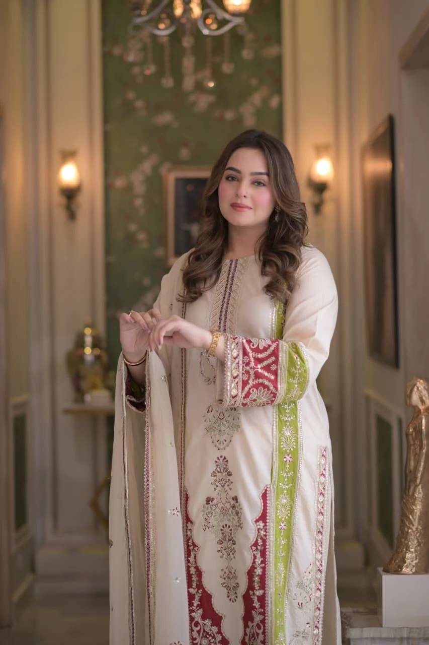 LadyVastara Elegant Embroidered Roman Silk Kurta Set for Festive Occasions