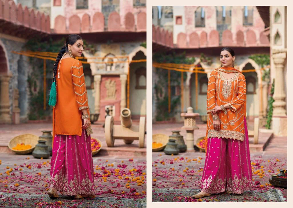 LadyVastara Beautiful Orange and Pink Sharara Suit Ideal for This Holiday Season