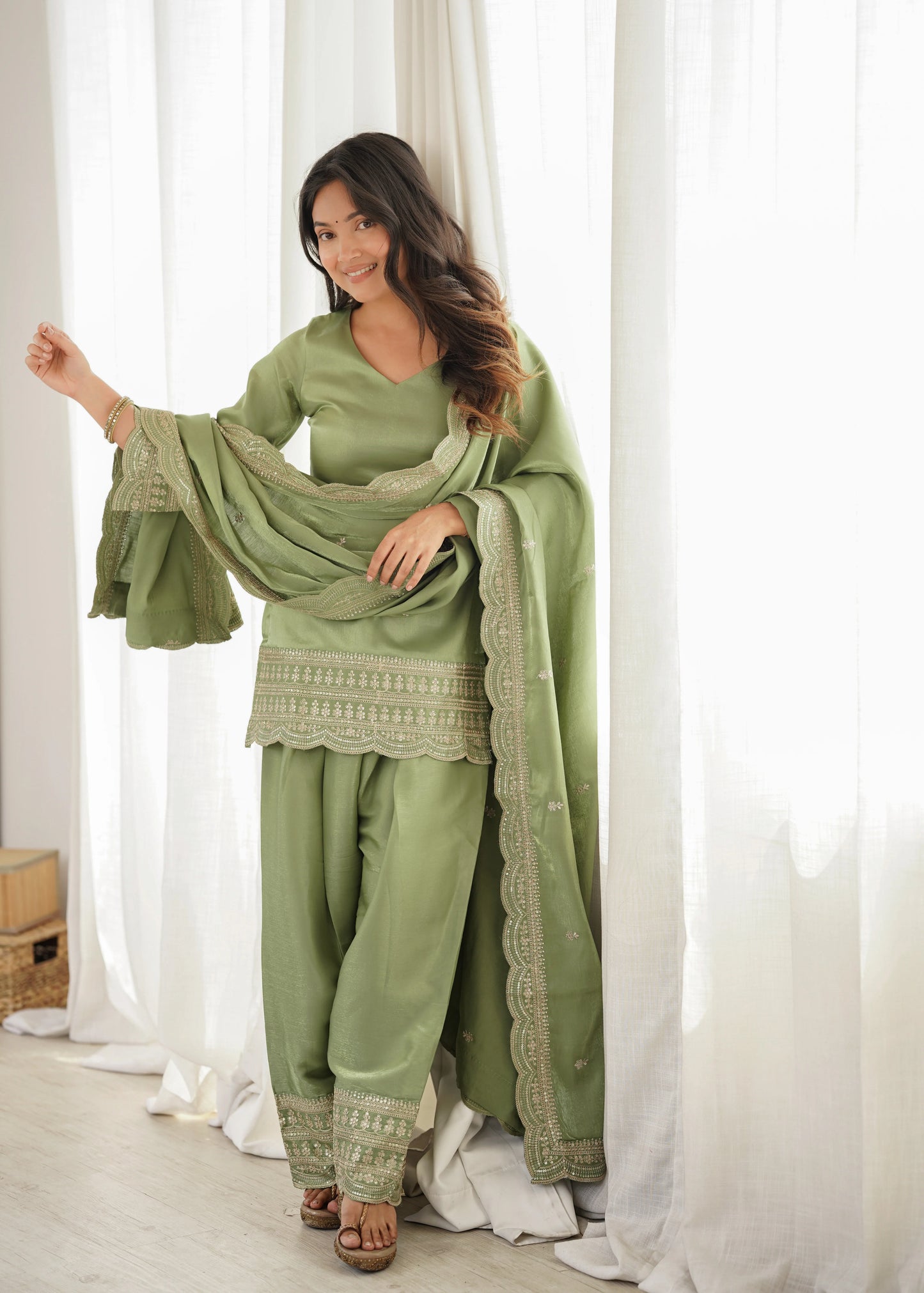 LadyVastara Designer Glass Roman Silk Farshi Salwar Suit with Sequence Dori Jari Work