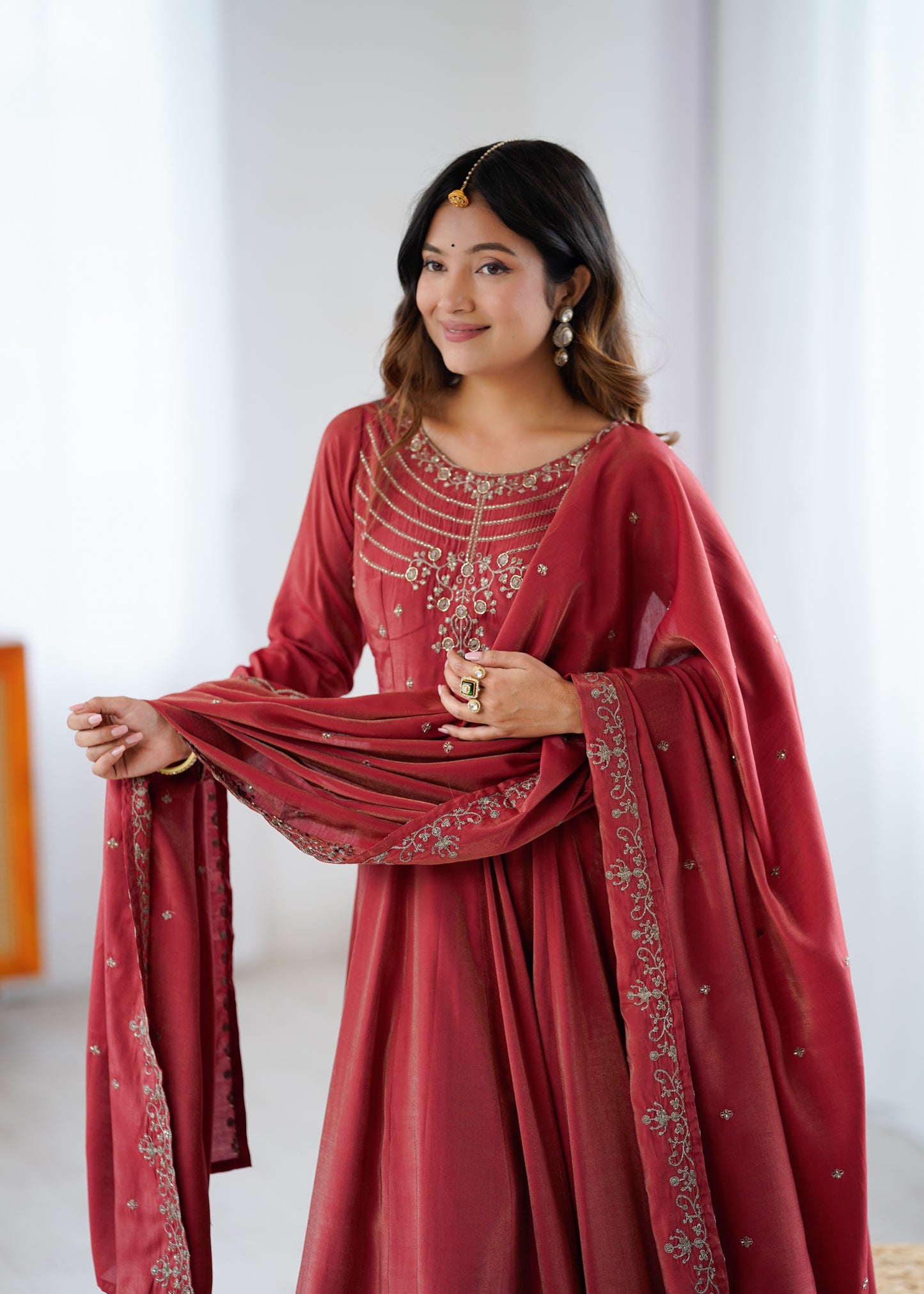 LadyVastara Luxury Chanderi Silk Anarkali Suit with Beads Handwork