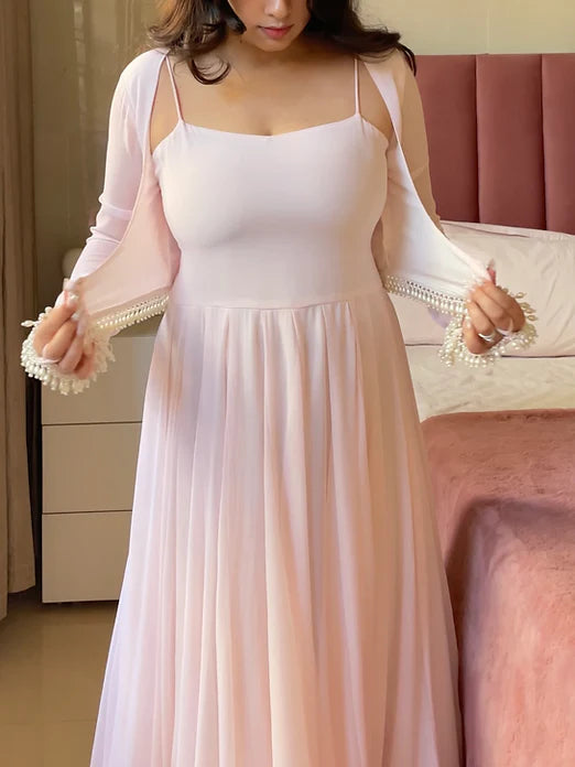 LadyVastara Vintage Charm Baby Pink Anarkali Dres