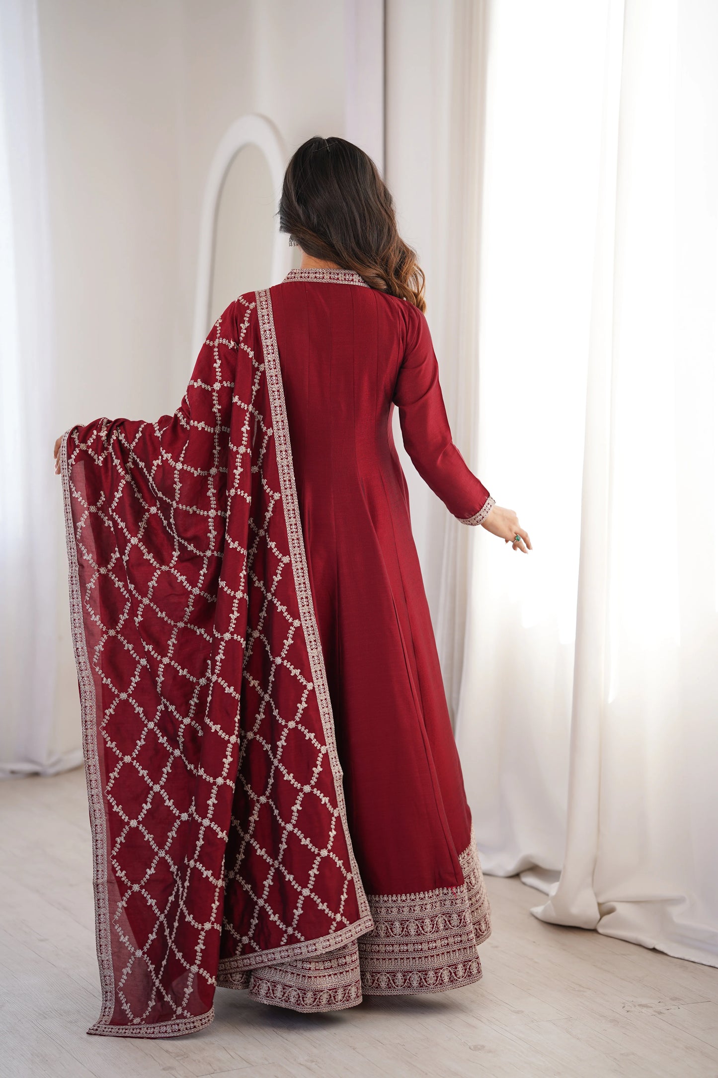 LadyVastara Royal Blooming Vichitra Silk Full Kali Anarkali Gown Set