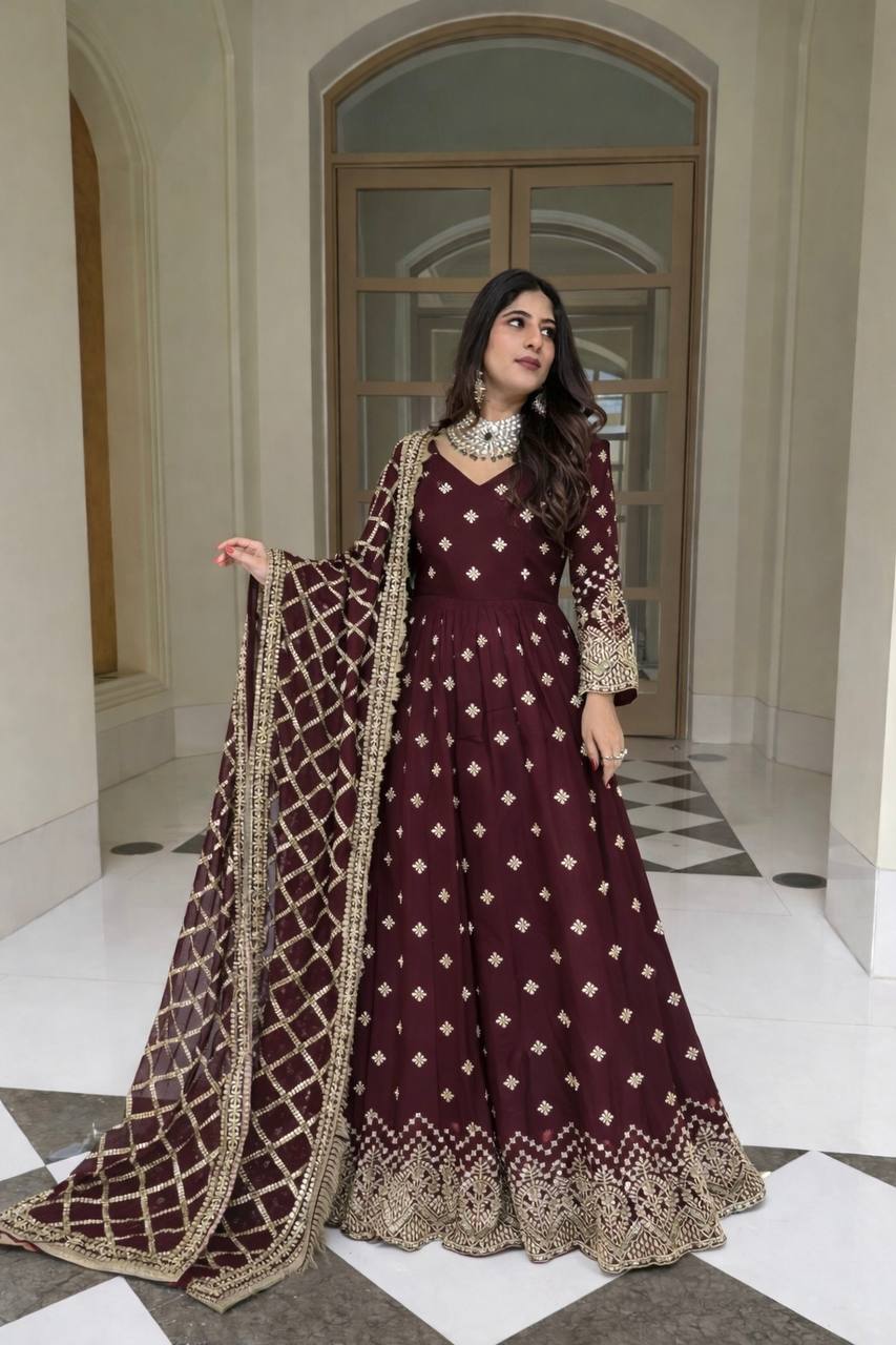 LadyVastara Designer Heavy Georgette Gown with Dupatta Set