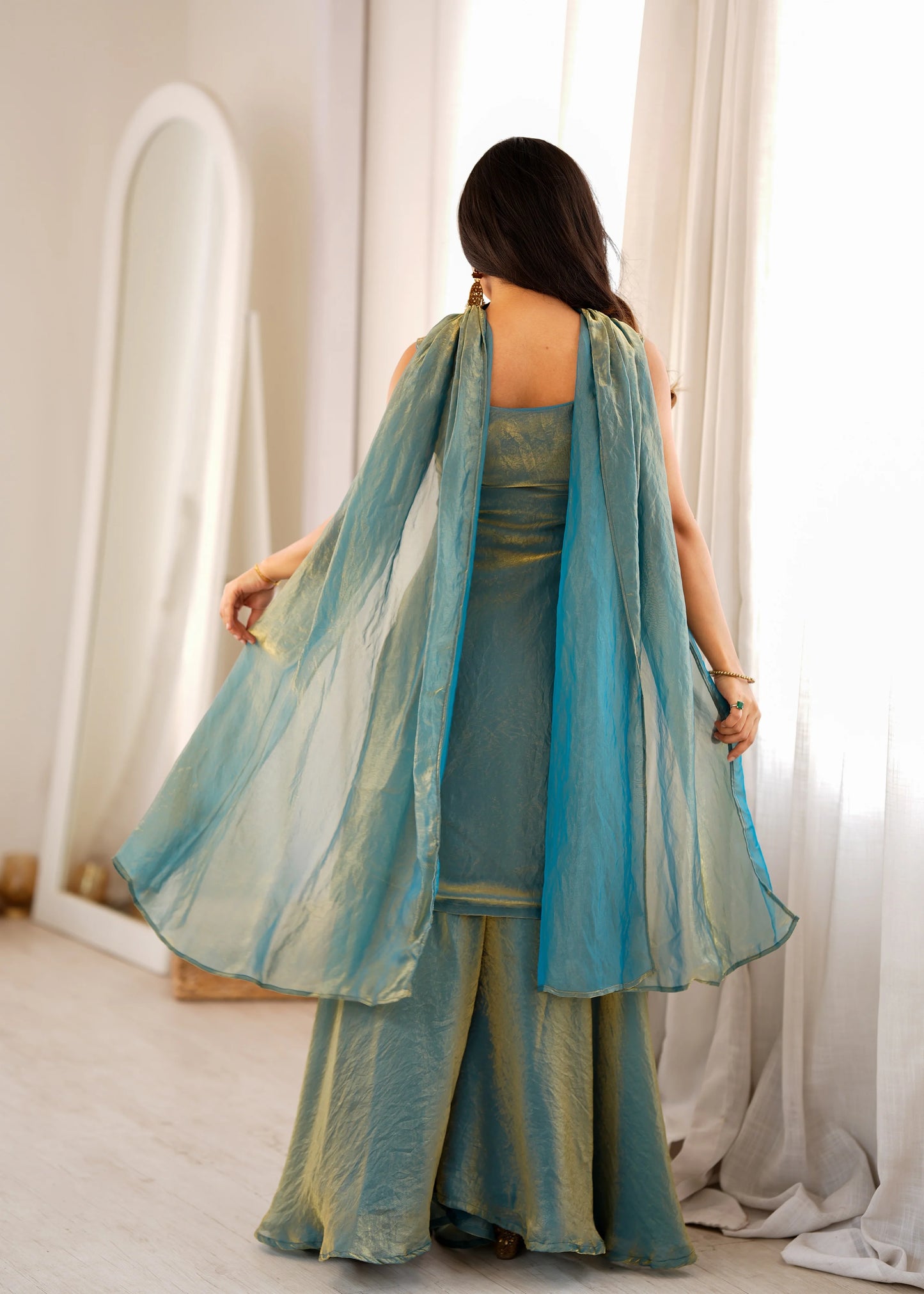 LadyVastara Premium Pure Fendy Silk Embroidered Sharara Set with Dupatta