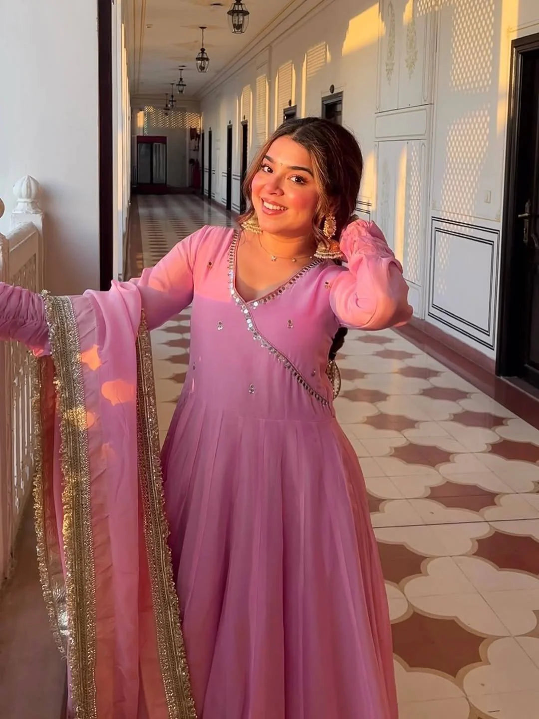 Heavy Tabby Organza Embroidered Anarkali Suit