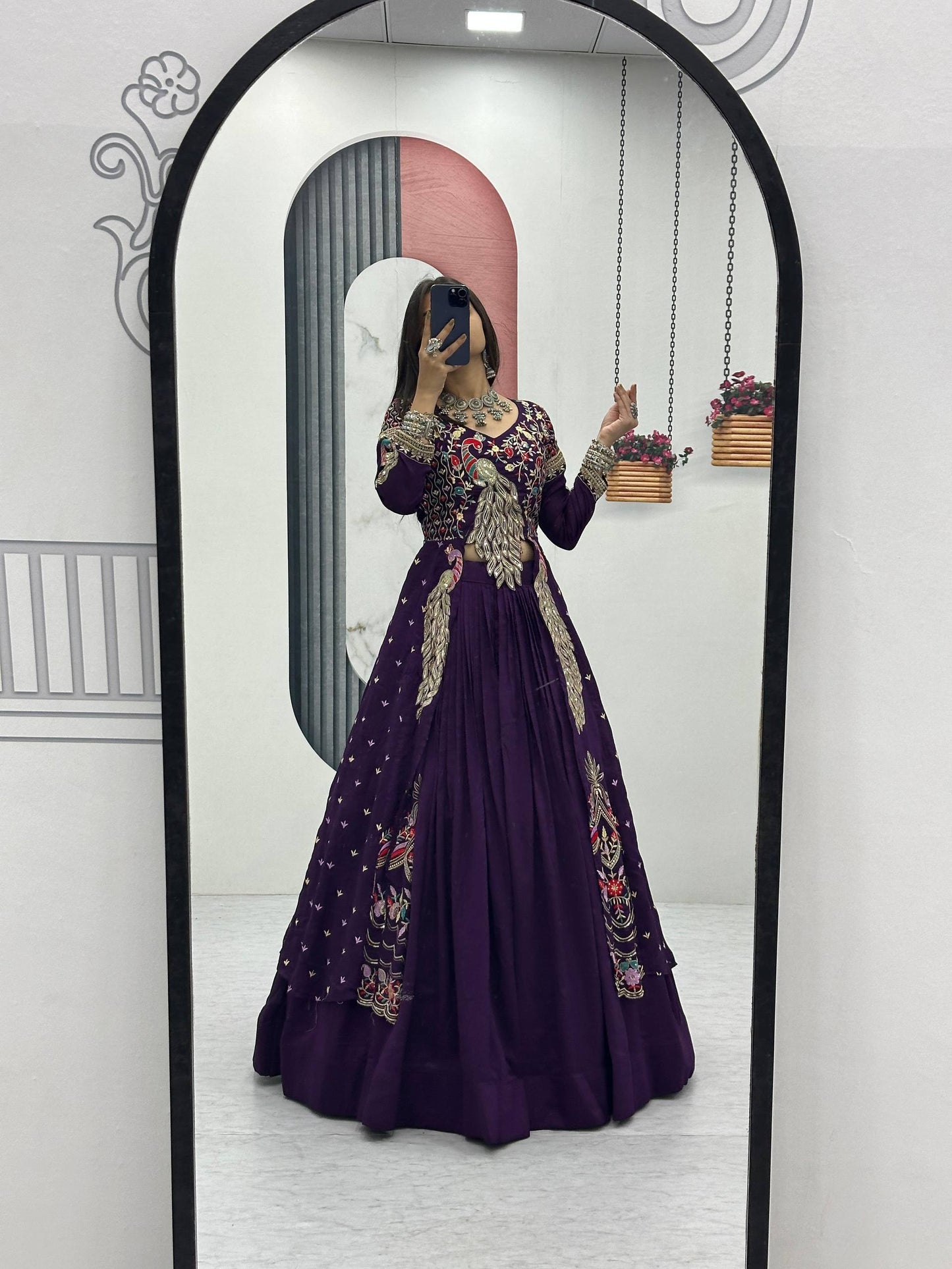 Lady Vastara Festival Special Pure Vichitra Crop Top Lehenga Set with Heavy Work