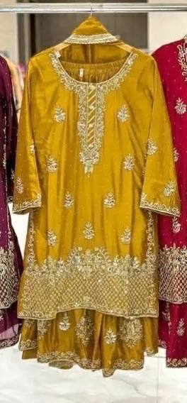 Ladyvastara Heavy Chinon Silk Sequence Embroidery Sharara Set with Dupatta