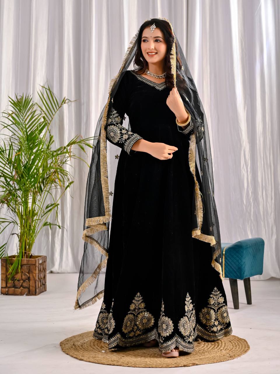 LadyVastara Premium Velvet Designer Anarkali Suit with Heavy Embroidery & Dupatta