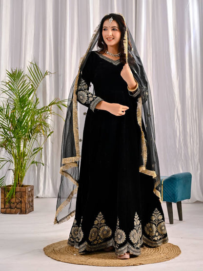 LadyVastara Premium Velvet Designer Anarkali Suit with Heavy Embroidery & Dupatta