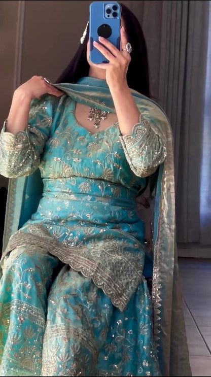 Designer Sequins Embroidered Sharara Suit with Dupatta for Women