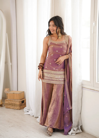 LadyVastara Women Trendy Silk Embroidery Sequence Dori Work Kurta Pant Dupatta Set