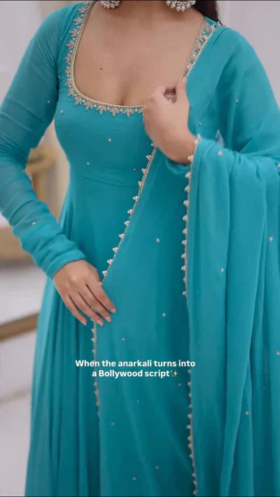 Lady Vastara Blue Bindiya Faux Georgette Embroidered Suit Set