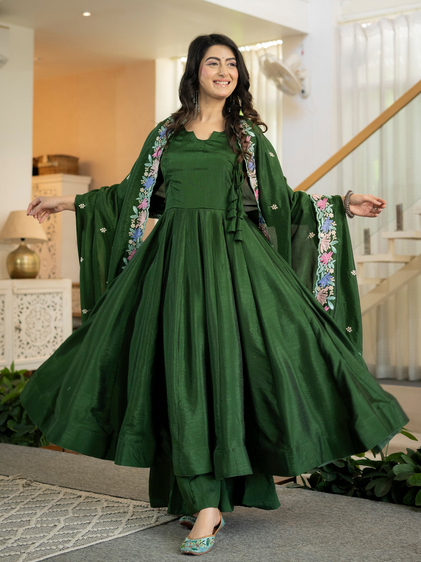 Designer Heavy NC Vichitra Silk Anarkali Suit Set