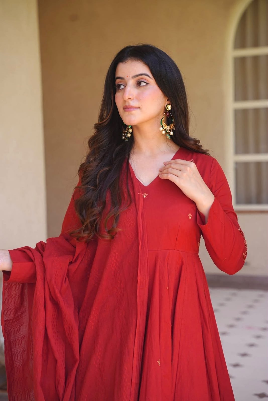 LadyVastara Heavy Roman Silk Embroidered Anarkali Kurta Set with Palazzo & Chanderi Silk Dupatta