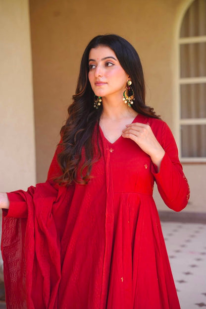 LadyVastara Heavy Roman Silk Embroidered Anarkali Kurta Set with Palazzo & Chanderi Silk Dupatta