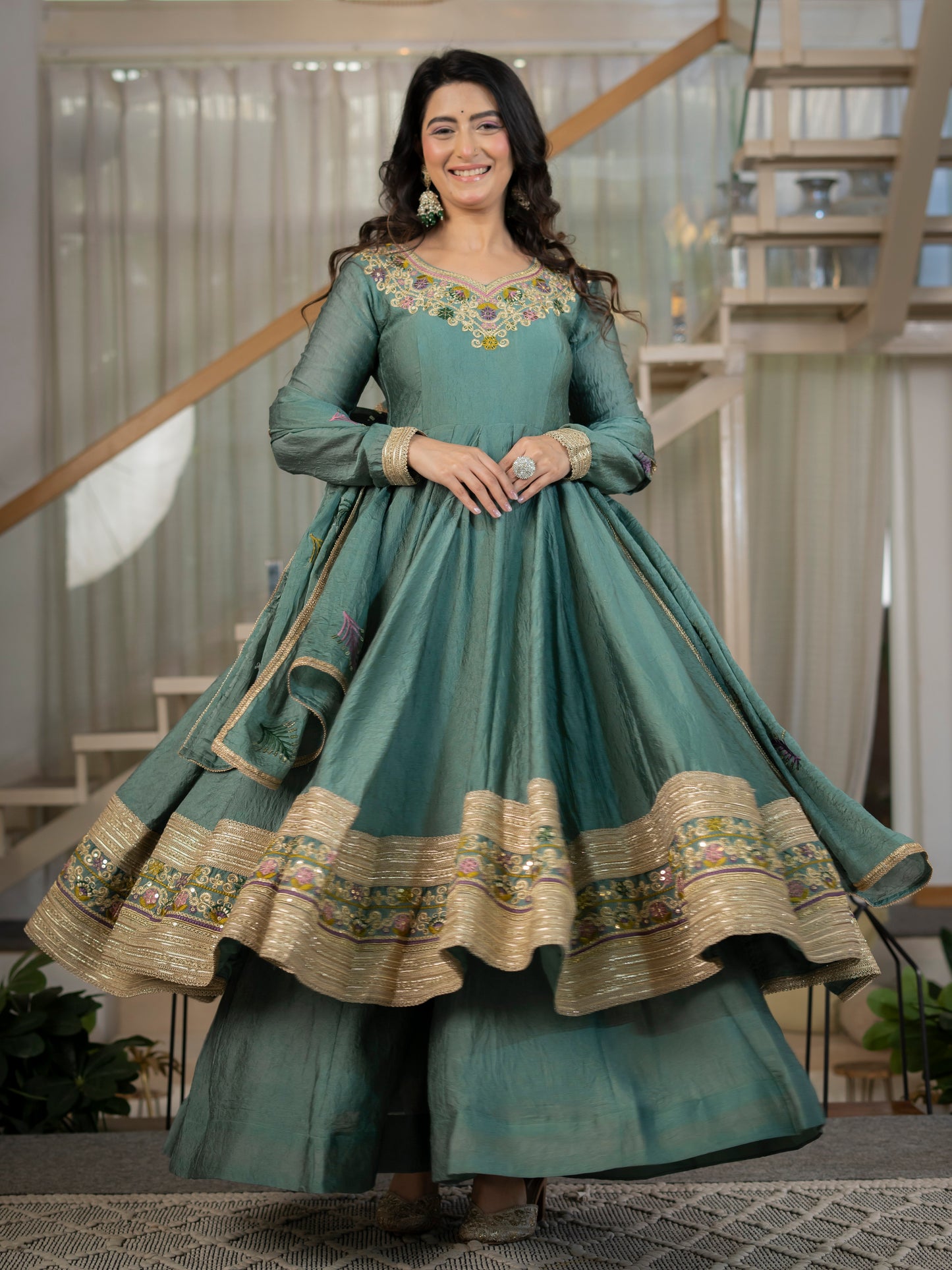 Heavy Rangoli Crush Designer Anarkali Suit Set with Embroidery