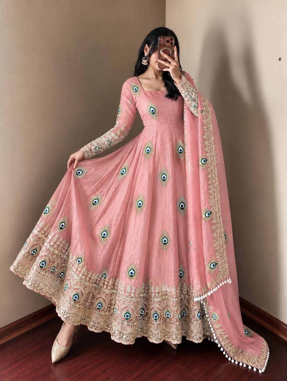 Exclusive Designer Fendy Silk Gown with Heavy Sequence Embroidery – Wedding, Festive & Party Wear