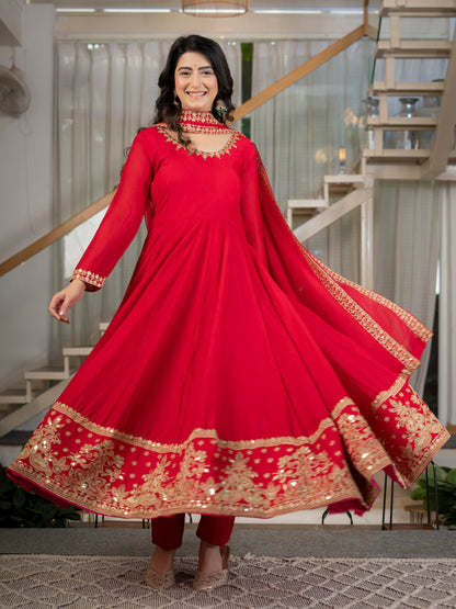 LadyVastara Heavy Rangoli Crush Embroidered Anarkali Suit Set with Pant & Dupatta