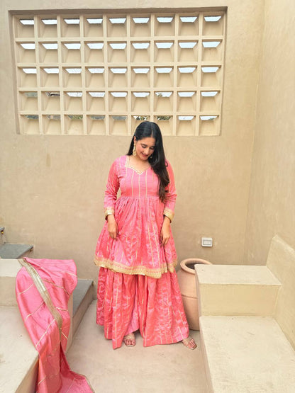 LadyVastara Royal Embroidered Vichitra Silk Sharara Suit with Dupatta