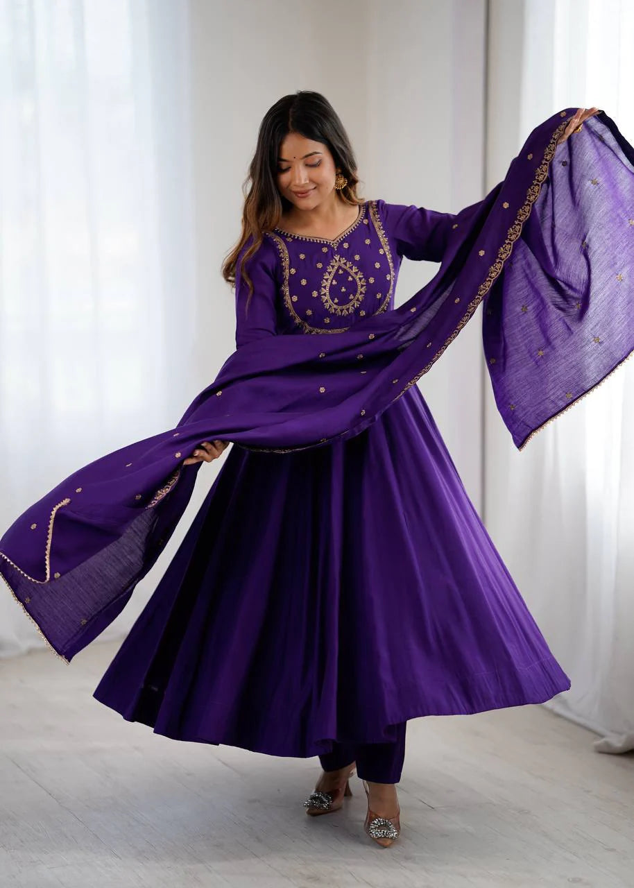 LadyVastara Premium Traditional Anarkali Dress Set with Chanderi Silk Dupatta