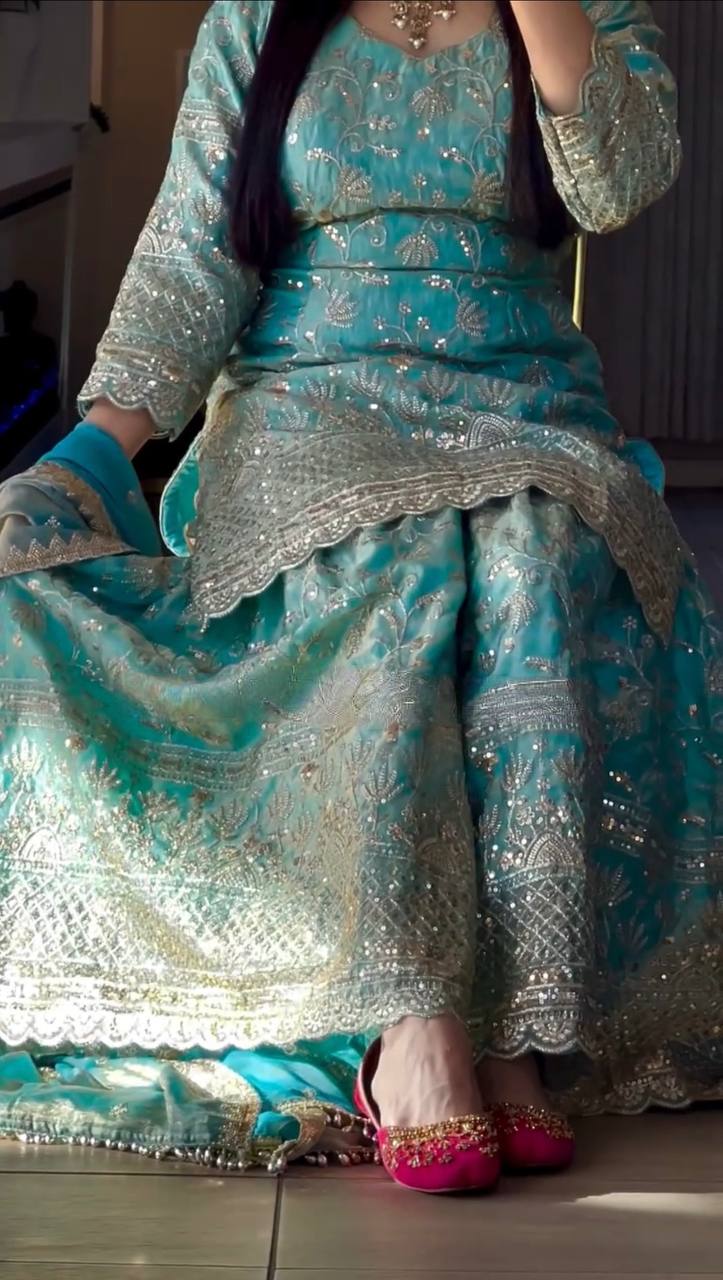 Designer Sequins Embroidered Sharara Suit with Dupatta for Women