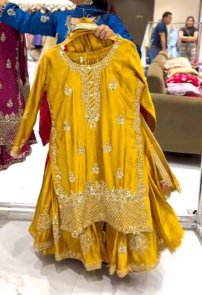 Ladyvastara Heavy Chinon Silk Sequence Embroidery Sharara Set with Dupatta