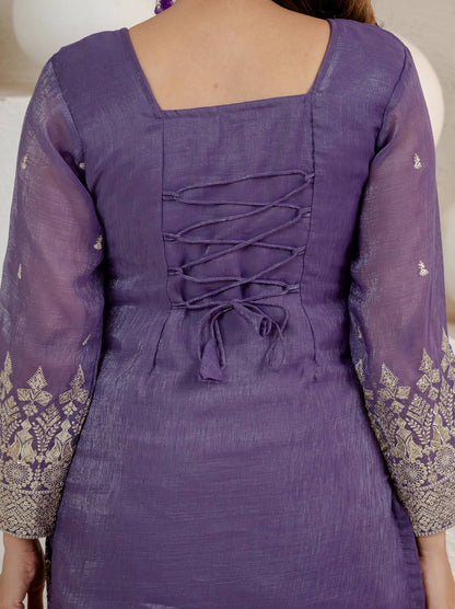 LadyVastara Elegant Embroidered Crunchy Silk Kurta Set with Fancy Dupatta