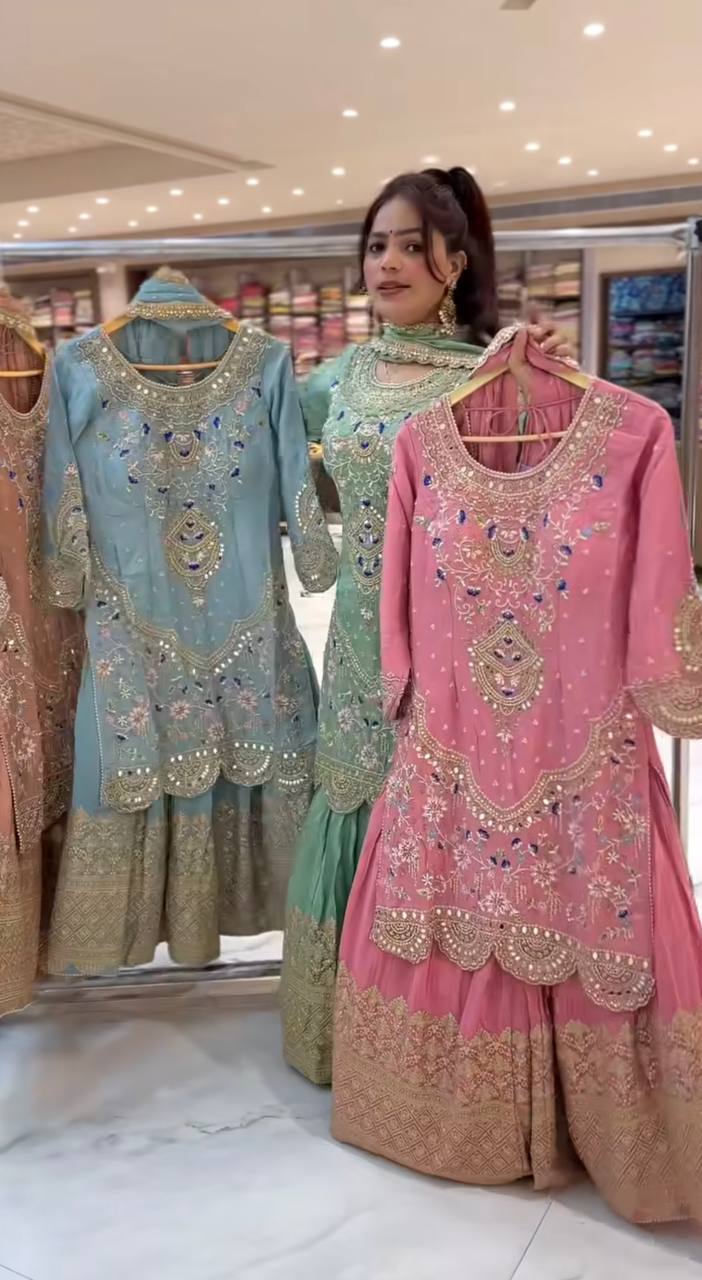 LadyVastara Mint Green Embroidered Sharara Suit | Perfect for Wedding Functions & Reception