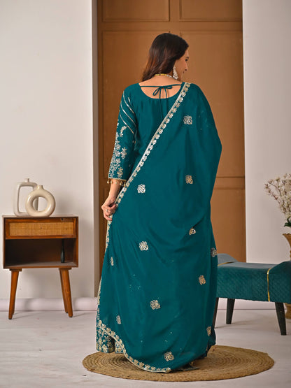 LadyVastara Royal Purple Luxurious Wedding & Party Wear Heavy Embroidered Sharara Suit