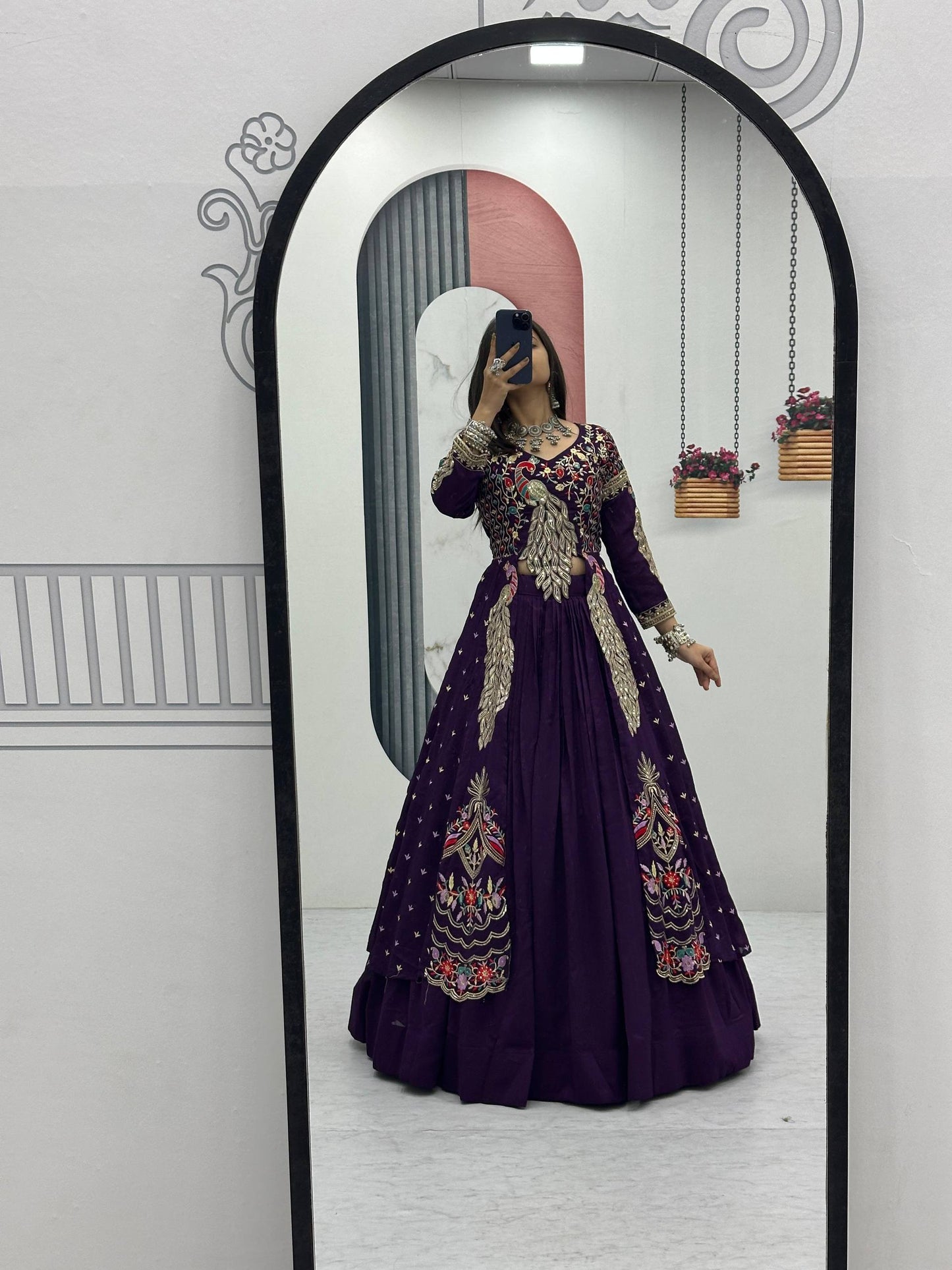 Lady Vastara Festival Special Pure Vichitra Crop Top Lehenga Set with Heavy Work