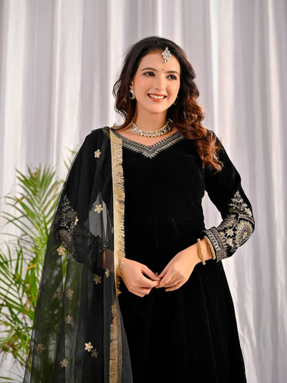 LadyVastara Premium Velvet Designer Anarkali Suit with Heavy Embroidery & Dupatta