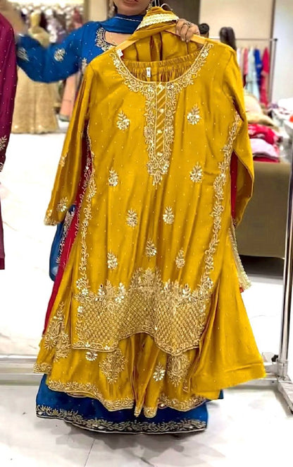 Ladyvastara Heavy Chinon Silk Sequence Embroidery Sharara Set with Dupatta