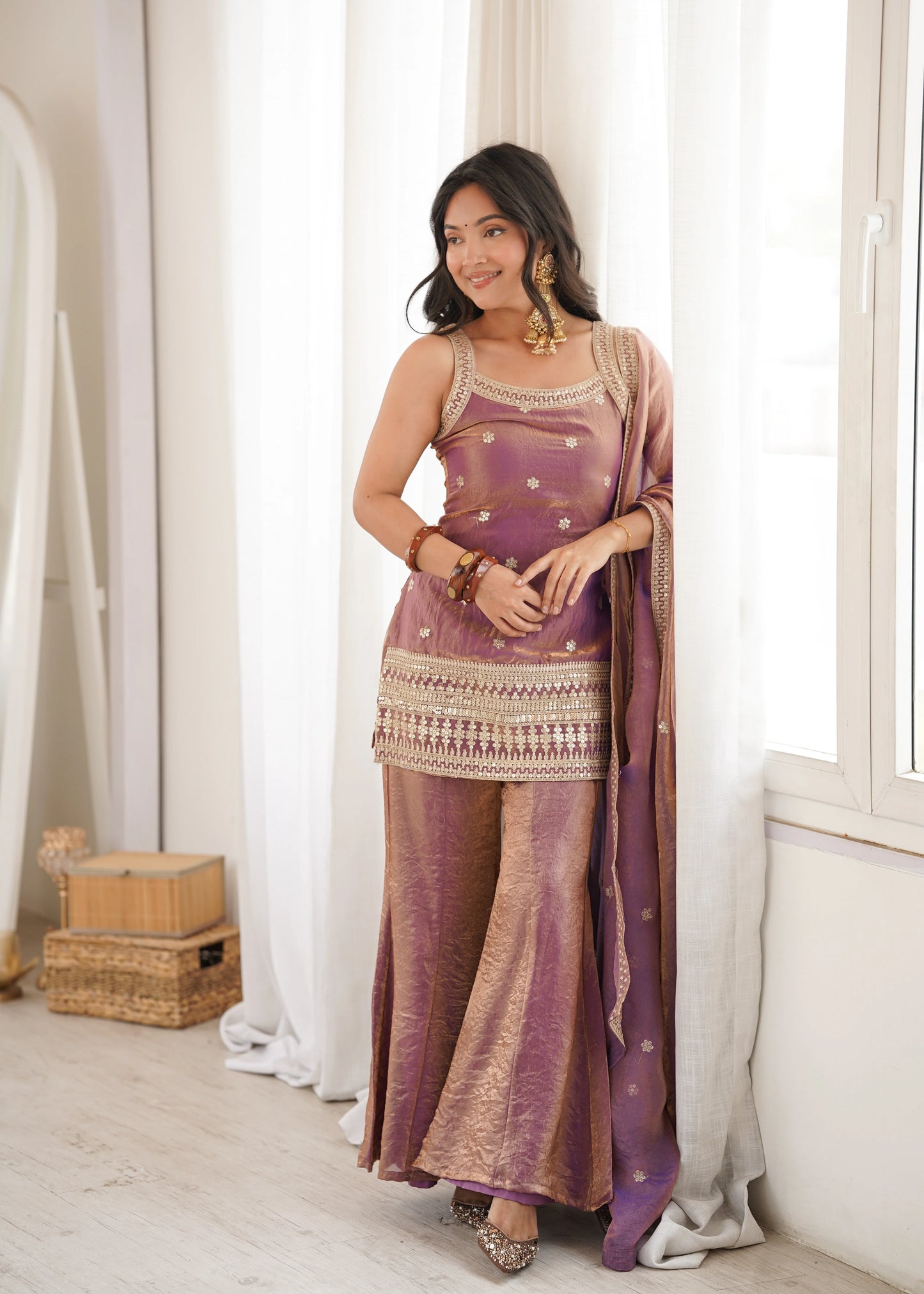 LadyVastara Women Trendy Silk Embroidery Sequence Dori Work Kurta Pant Dupatta Set