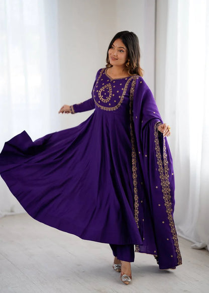 LadyVastara Premium Traditional Anarkali Dress Set with Chanderi Silk Dupatta