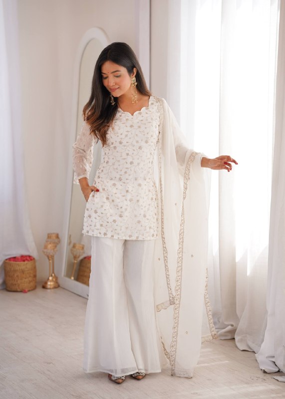LadyVastara Designer Crunchy Silk Kurta Bell Bottom Set With Embroidery Sequence & Zari Work Dupatta