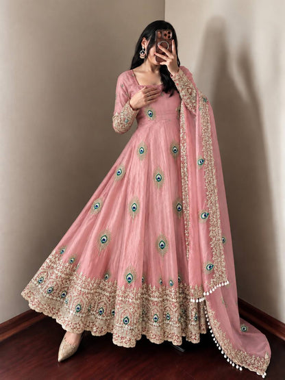 Exclusive Designer Fendy Silk Gown with Heavy Sequence Embroidery – Wedding, Festive & Party Wear