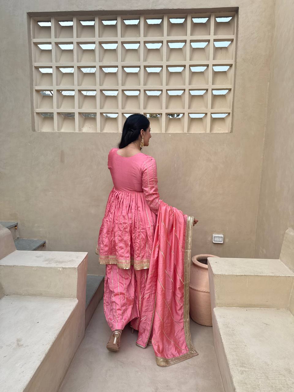 LadyVastara Royal Embroidered Vichitra Silk Sharara Suit with Dupatta