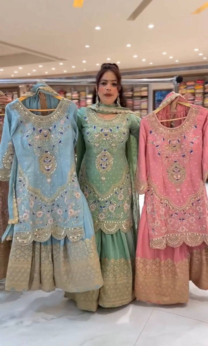 LadyVastara Mint Green Embroidered Sharara Suit | Perfect for Wedding Functions & Reception