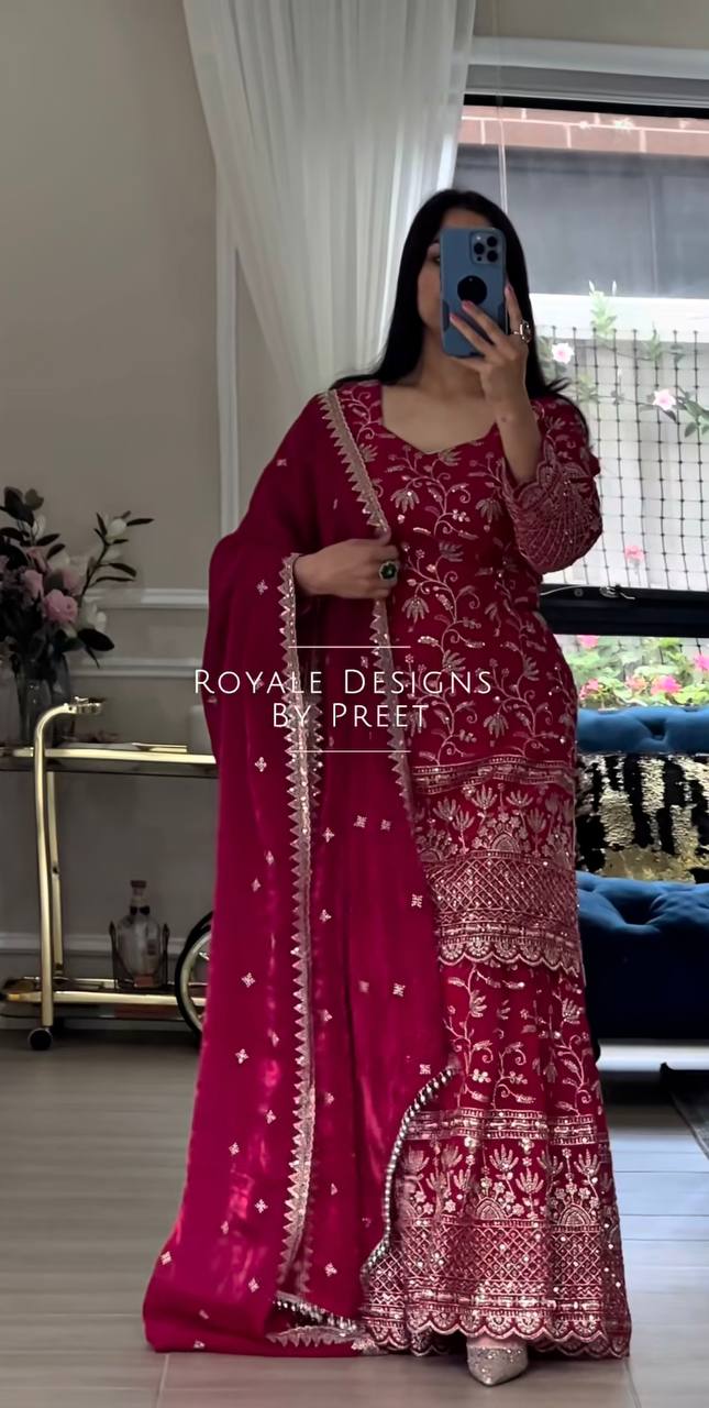 Designer Sequins Embroidered Sharara Suit with Dupatta for Women