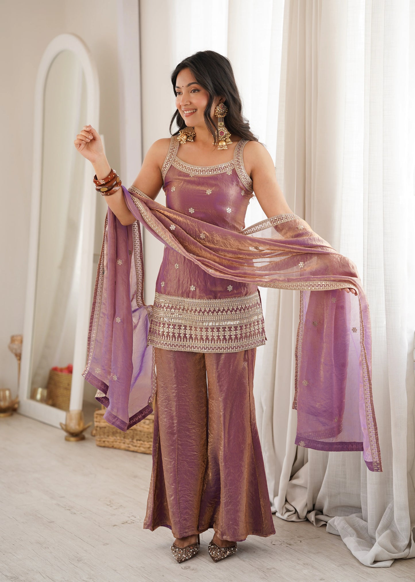 LadyVastara Women Trendy Silk Embroidery Sequence Dori Work Kurta Pant Dupatta Set