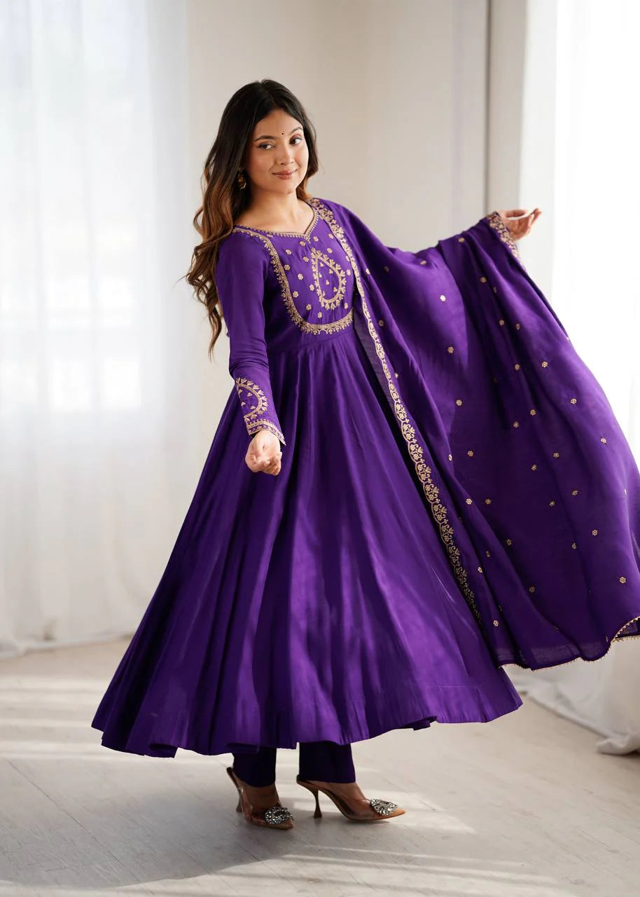 LadyVastara Premium Traditional Anarkali Dress Set with Chanderi Silk Dupatta