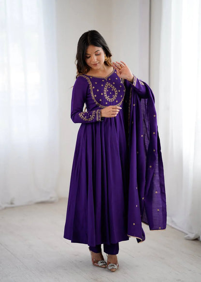 LadyVastara Premium Traditional Anarkali Dress Set with Chanderi Silk Dupatta