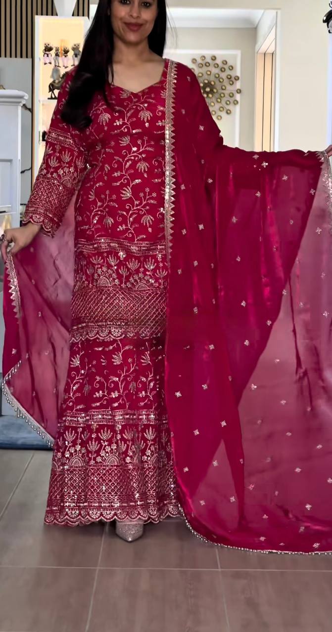 Designer Sequins Embroidered Sharara Suit with Dupatta for Women