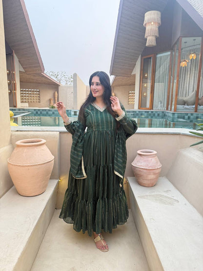 LadyVastara Women's Heavy Brocade Anarkali Suit Set with Pant & Brocade Dupatta